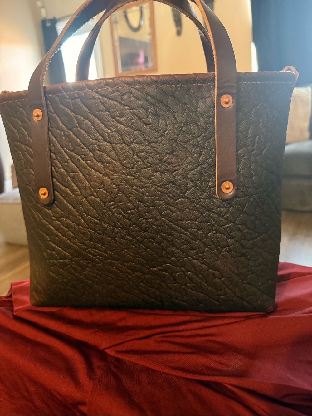 Go forth goods small AVERY tote cherry bison leather.